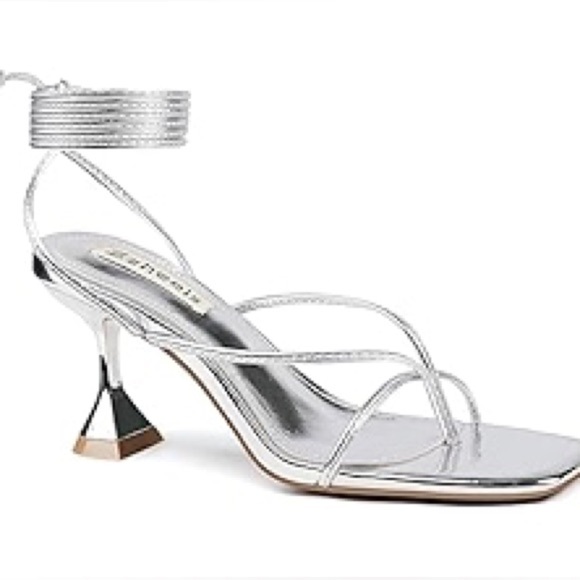 (H5) Zzheels Women's Square Toe Chunky Heel Lace-Up Strappy, Dift./Sizes Silver - Picture 9 of 13